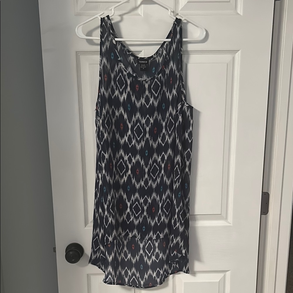 Torrid Navy and White Ikat Tank Top